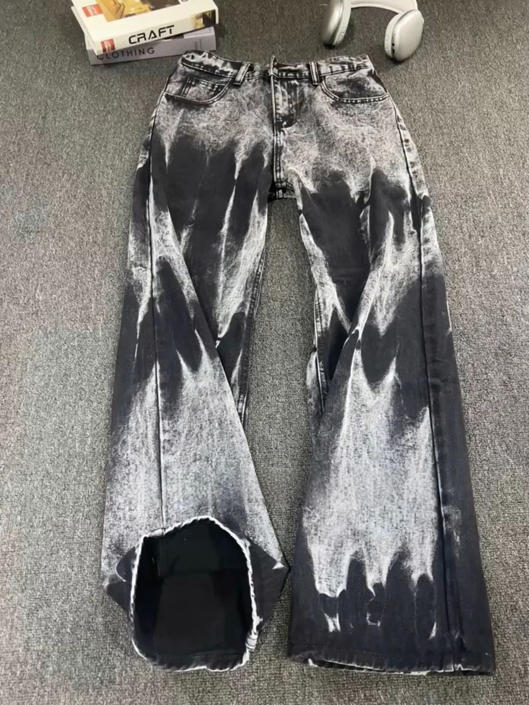 

American Retro adient Dyed Jeans Men's Small Design Elastic Straight Leg Slimming Flared High Street Pants Youth Trend