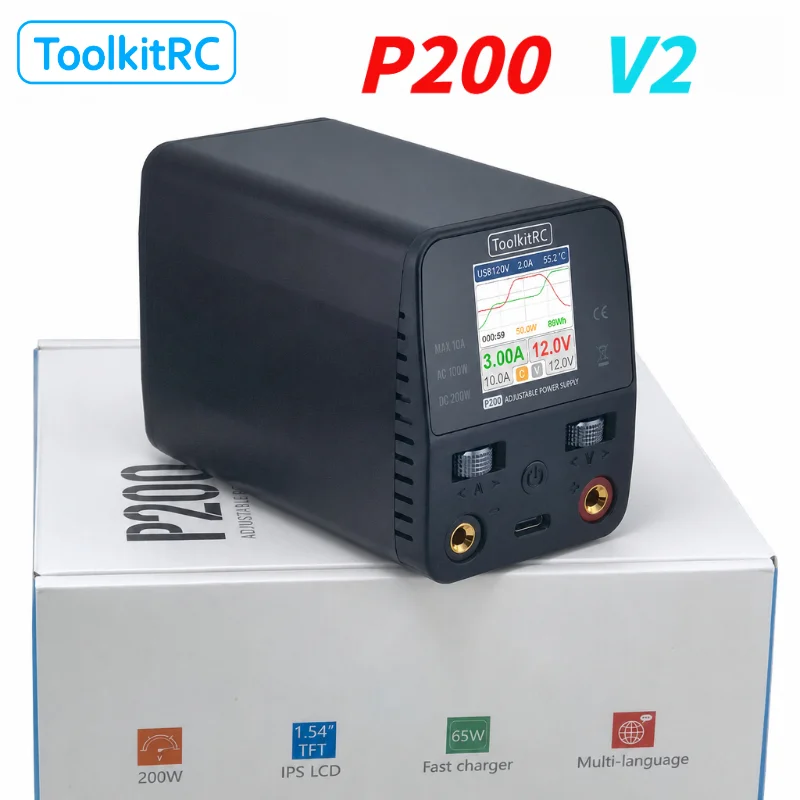 

ToolkitRC P200 V2 Mini GaN Power Supply 100W AC 200W DC Type-C For RC Charger