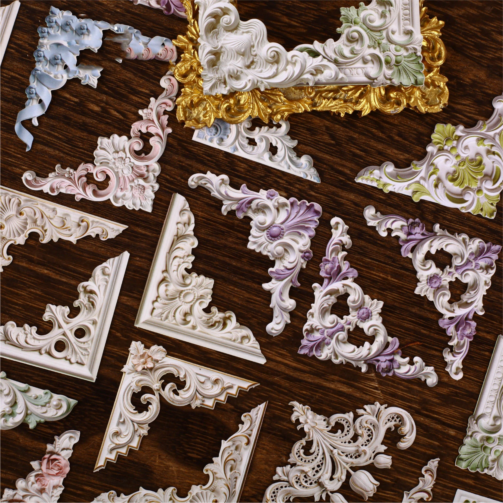 

Relief Series Vintage Baroque Flower Relief Border Landscape Sticker Creative DIY Journal Material Collage Stationery