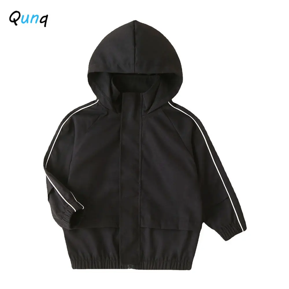 Qunq Autumn/Winter Boys And Girls Solid Hooded Splice loose Long Sleeve pullover Top Sweatshirts Casual Kids Clouthes Age 3T-8T image 6