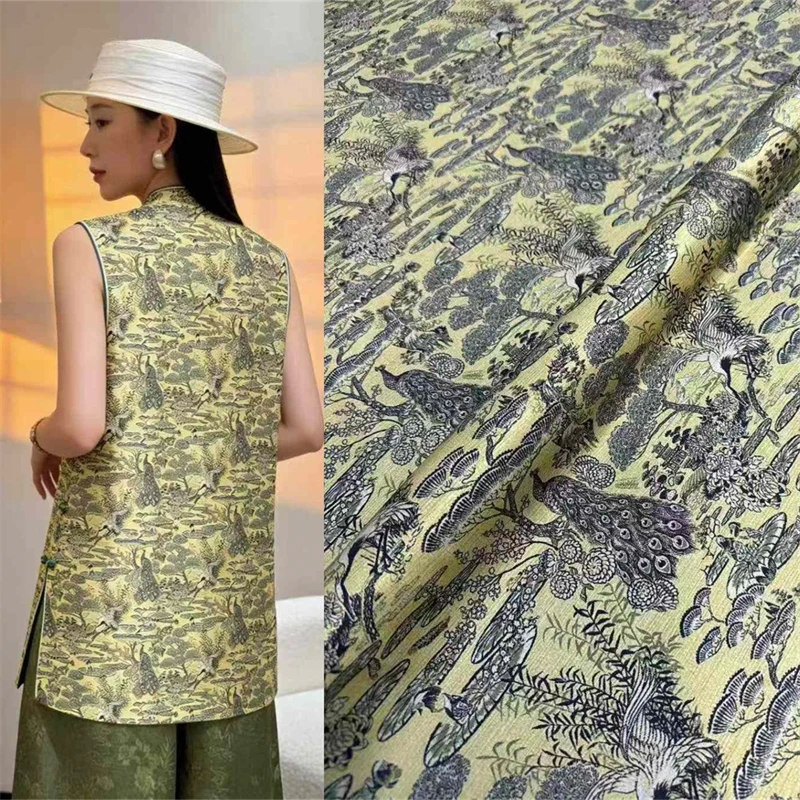 

Classic Chinese Style Animal Print Elastic Twill Satin Hand Sewn Material High-quality Shirt Dress Luxury Silk Fabric By Meter