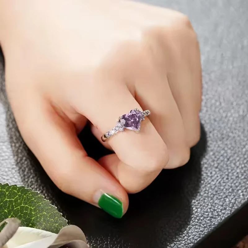 

Minimalist Charming Heart shaped Ring For Female Cubic Zirconia Women Bridal Wedding Party Fashion Fine Jewelry Accessories