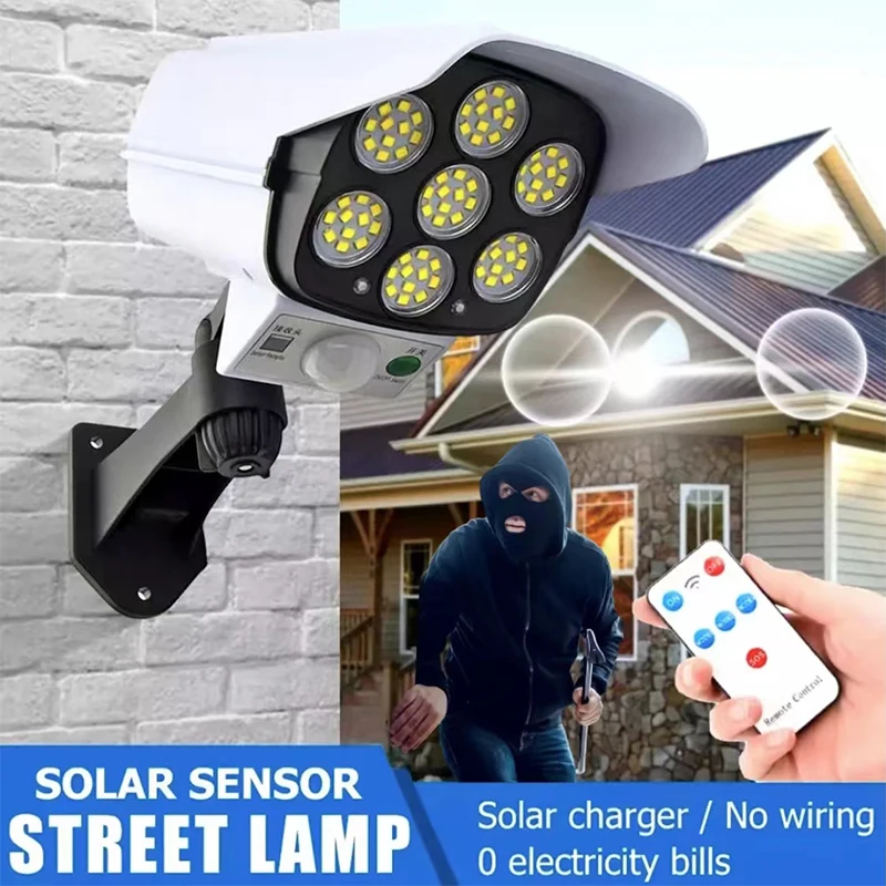 

77 LED Solar Light Motion Sensor Security Dummy Camera Wireless Outdoor Flood Light IP65 Waterproof Lamp 3 Mode For Home Garden