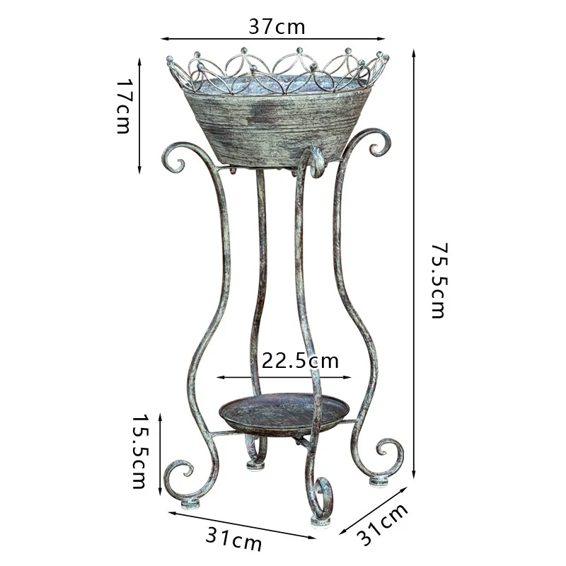 Foreign order retro old wrought iron terrace plant flower stand garden courtyard floor-to-ceiling outdoor tray rack decorative