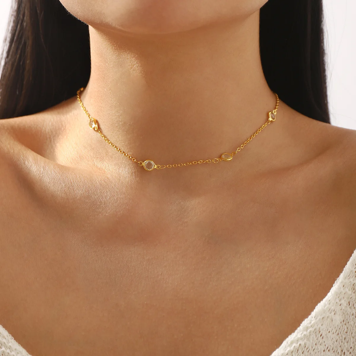 C0709 Simple and sexy integrated necklace body chain, temperament fashionable pearl diamond water drop back chain chest chain