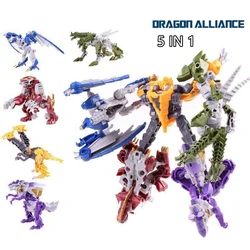 5 In 1 Transformation Robot Dinobots Dinosaurs Assembled Figure Toys Deformation Alien Dragon Monster Gifts for Kids