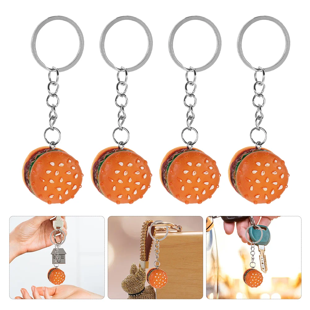 10 Pcs Hamburger Keychain Ring Ornament Cartoon Hanging Charm Gift Lovely Charms Resin