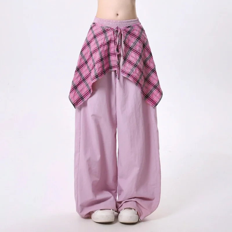 

American Fashion Casual Pants 2024 Women's Autumn New High Street Retro Plaid Loose Straight Leg Pants Female Clothing