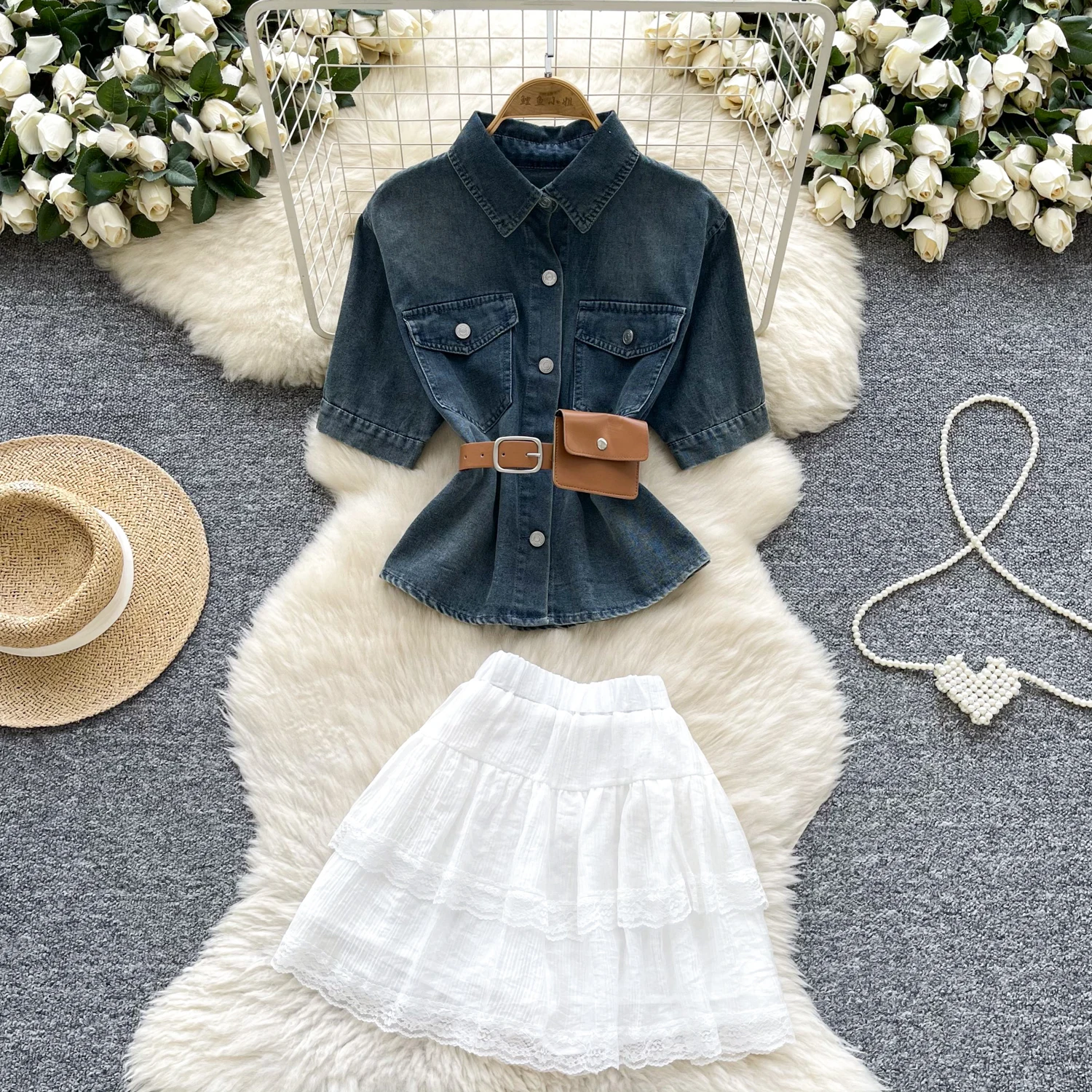 

Chic Sexy vintage puff sleeve lace A-line Fairy dresses Summer Vestidos Women Party Sundress Two Piece Set