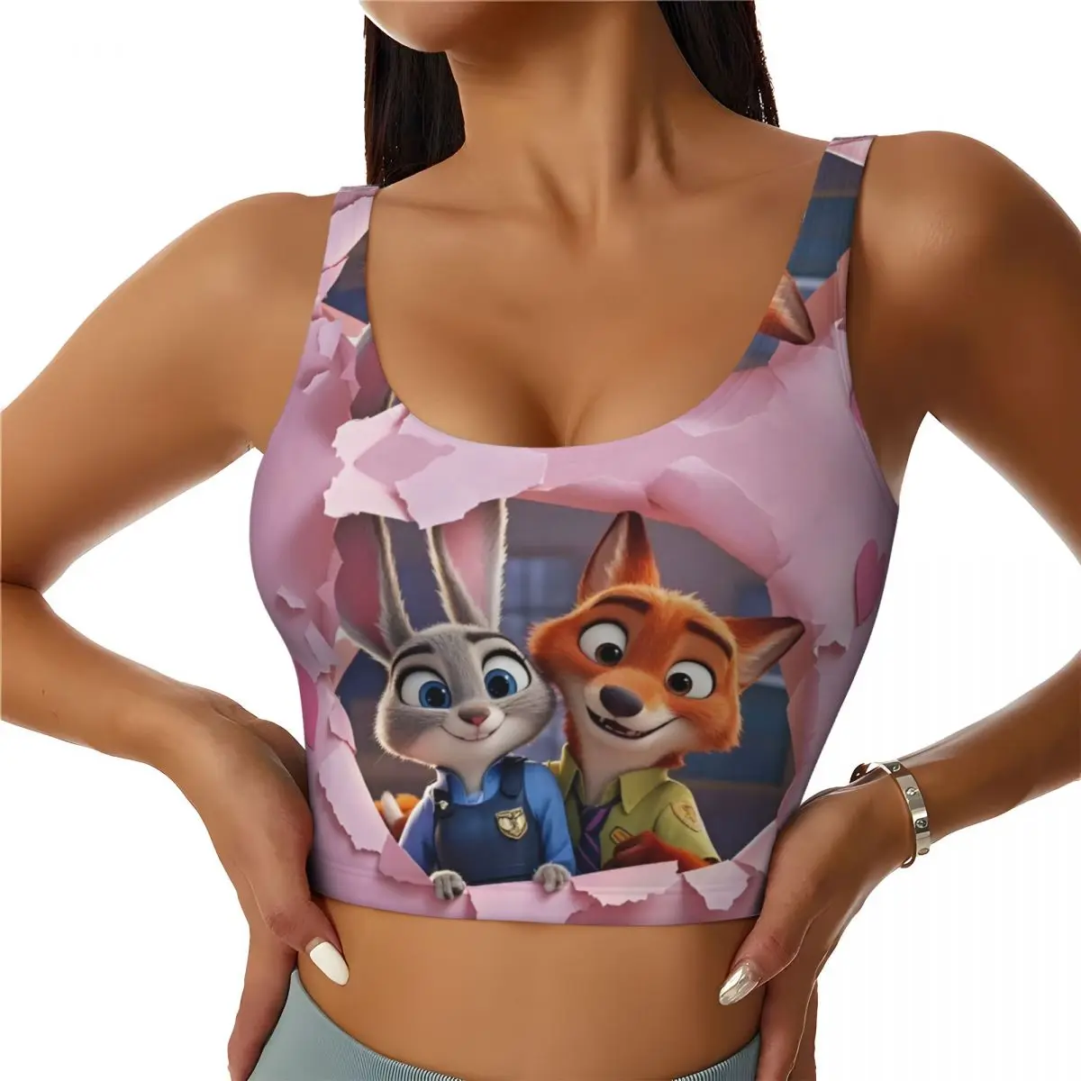 

Custom High Impact Zootopia Judy Nick Anime Comic Hole Sports Bra Women's Love Gym Workout Yoga Crop Top