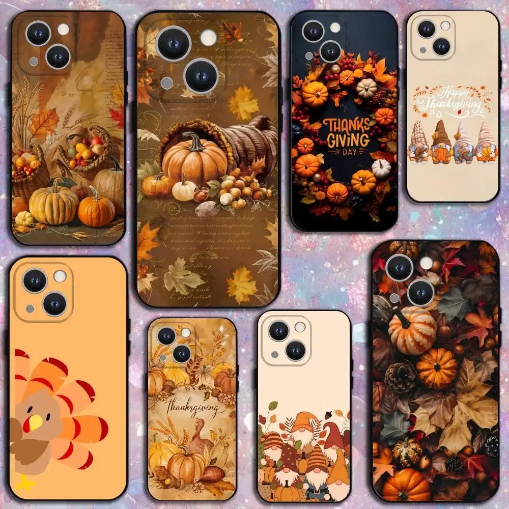 

Happy Thanksgiving Day Phone Case For iPhone 17,16,15,14,13,12,11 Plus,Pro Max,XS,X,XR,SE,Mini,8,7,Soft Silicone Black Cover