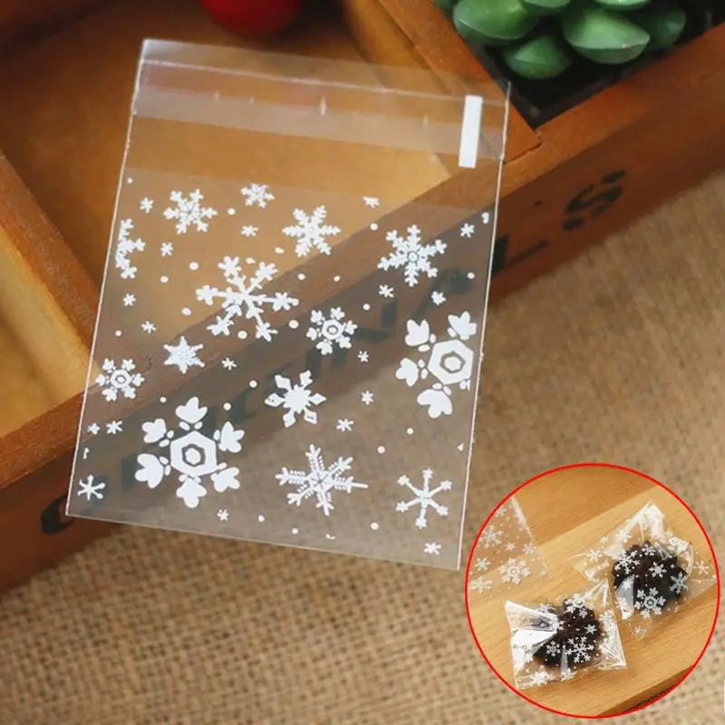 100 Pcs Sachets Pouches White Snowflake Packaging Bag For Cookies Biscuits Christmas Candies