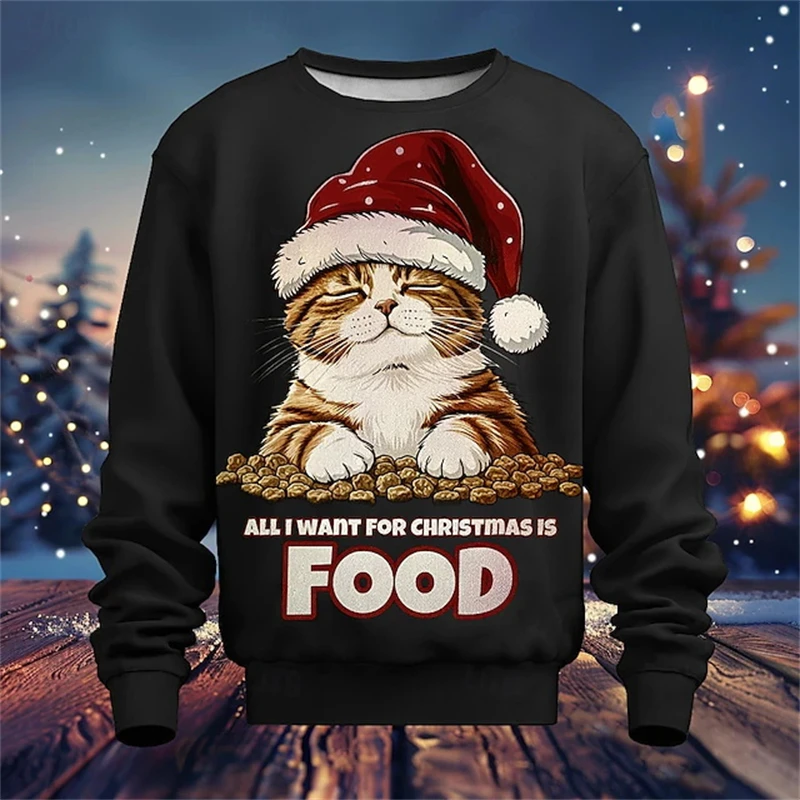 Men's Sweatshirts Pullover 3d Print Funny Santa Claus Graphic Vacation Party Crew Neck Hoodies Y2k Oversized Men Clothing Tops