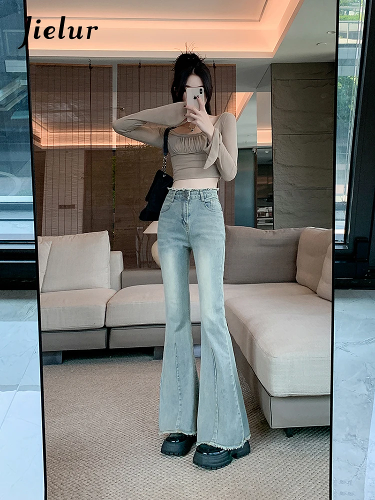 Jielur Vintage High Waist Slim Basic Simple Women Jeans Fashion Street Casual Chicly Woman Jeans Blue Autumn New Pants Female