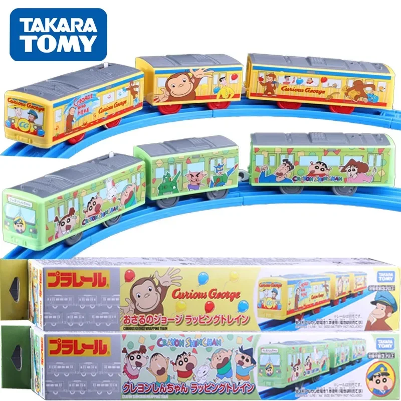 

TAKARA TOMY Tomica Plarail New Curious George Crayon Shin-chan Electric Train Model Kit Six Carriages Railway Car Toys