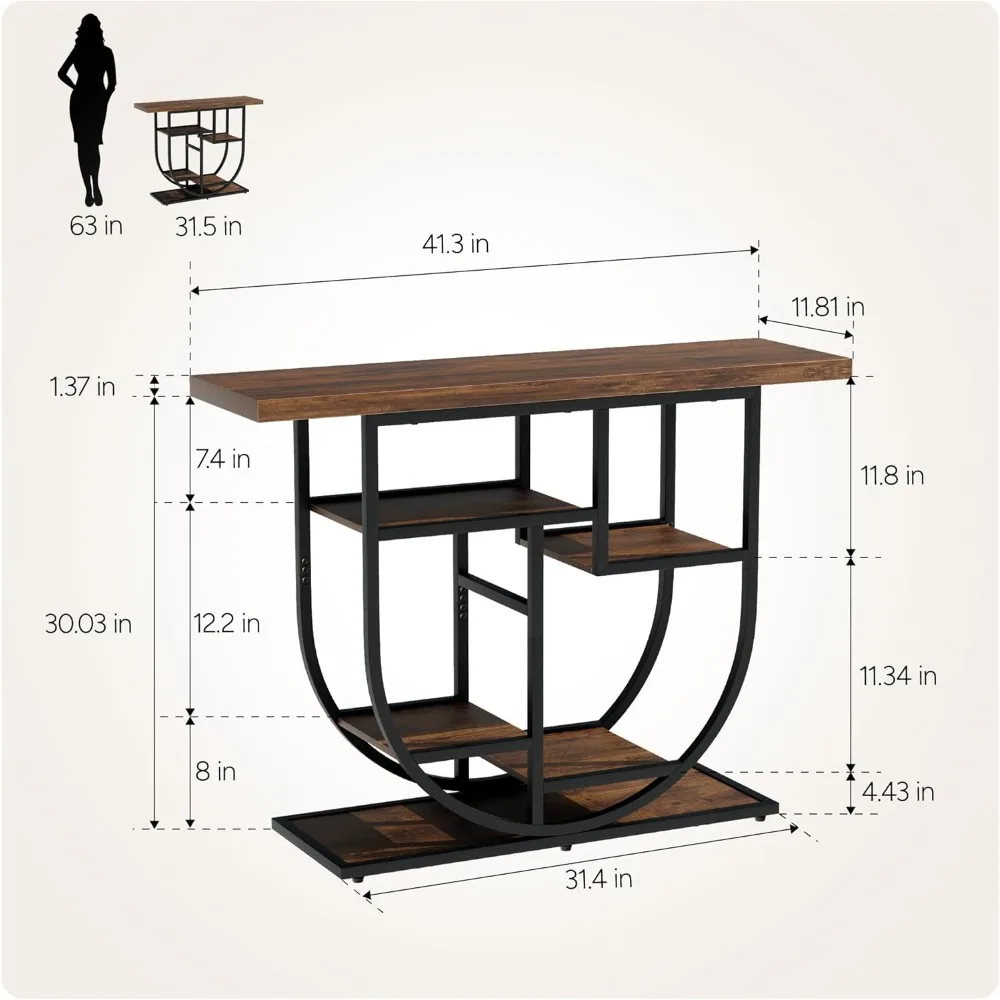 طاولة وحدة التحكم الحديثة للمدخل مع مساحة تخزين: طاولات أريكة خشبية مقاس 41.3 بوصة لغرفة المعيشة - مكتب مزرعة ضيق لـ ho #2