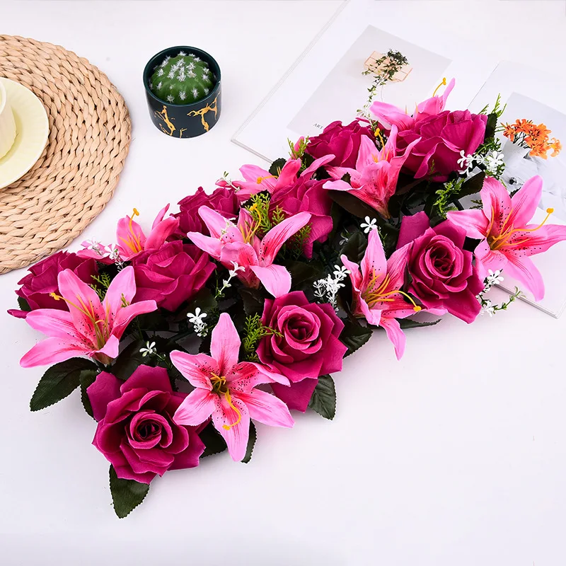 Künstliche Blumenreihe, luxuriöse weiße rote Rose für Hochzeit, Tischdekoration, Blumen, Hintergrund, Wandbögen, Dekor, Party, Bühne, Blumen – Detail 11