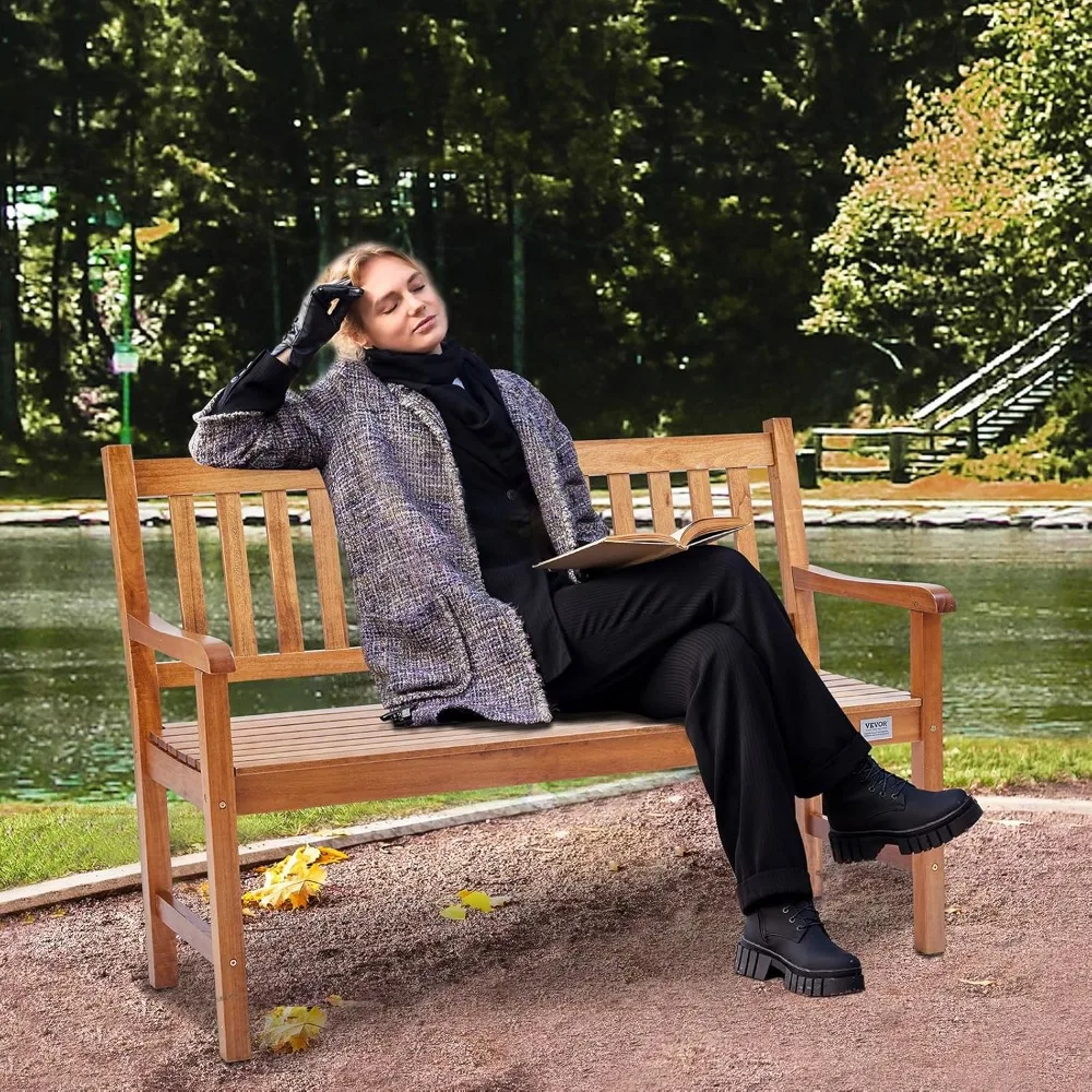 

Wood Outdoor Bench, 2-Person Garden Bench with Backrest and Armrests, 800 lbs Load Capacity,All-Weather Never Rot Patio Bench