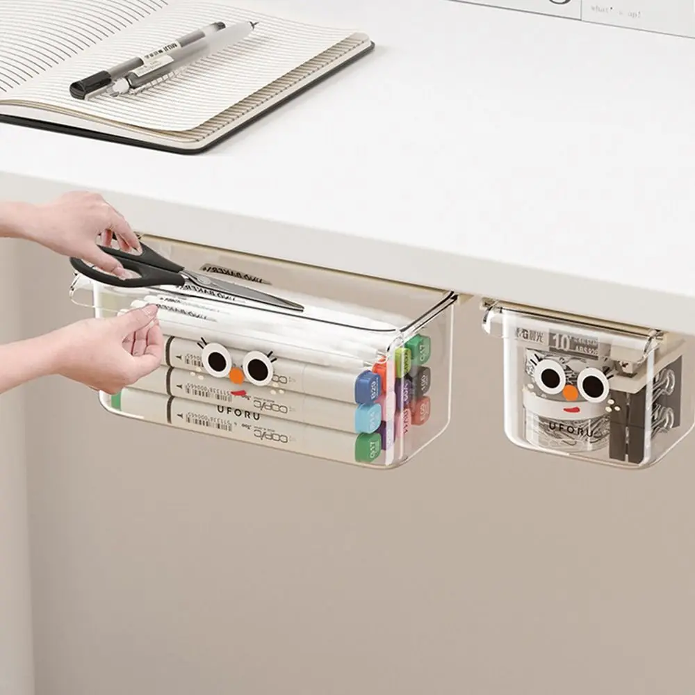 Caja de almacenamiento tipo cajonera colgante debajo del escritorio, caja de almacenamiento de papelería autoadhesiva Invisible, transparente de gran capacidad