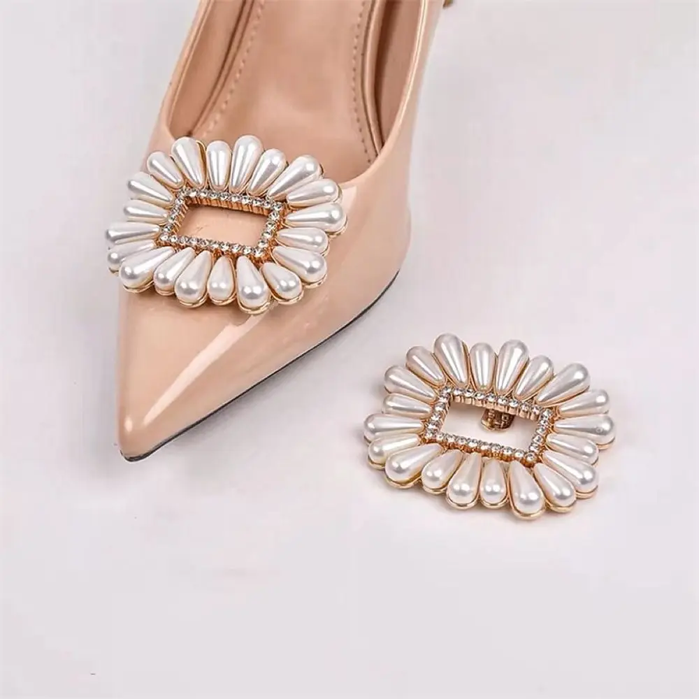 Fashion 1Pair Lady Shoe Clips Wedding Bride Shoes Decoration Women High Heel Charms Jewelry Square Pearl Shoes Decorations