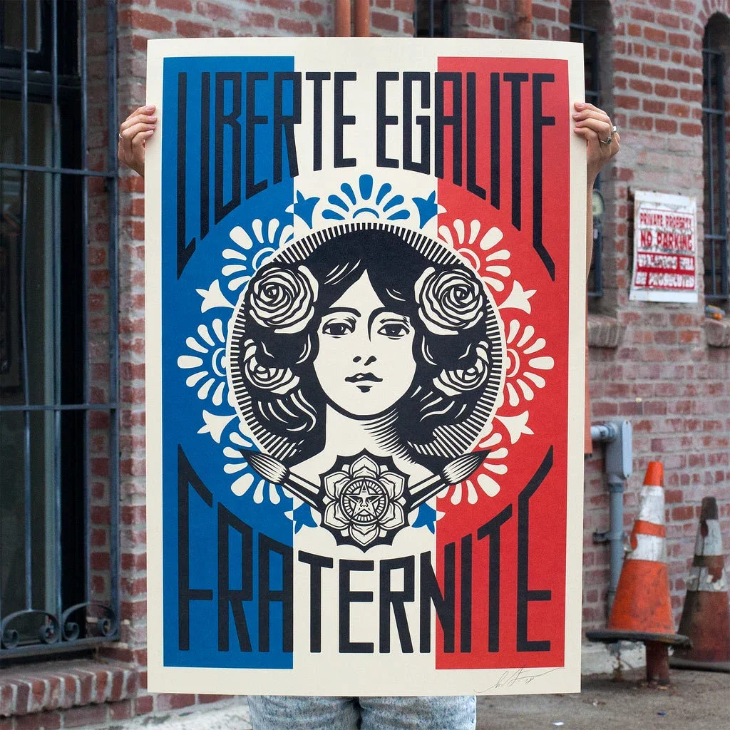 Shepard Fairey: LIBERTE EGALIDADE FRATERNITÉ, Litógrafo offset assinado e fechado, Shepard Fairey