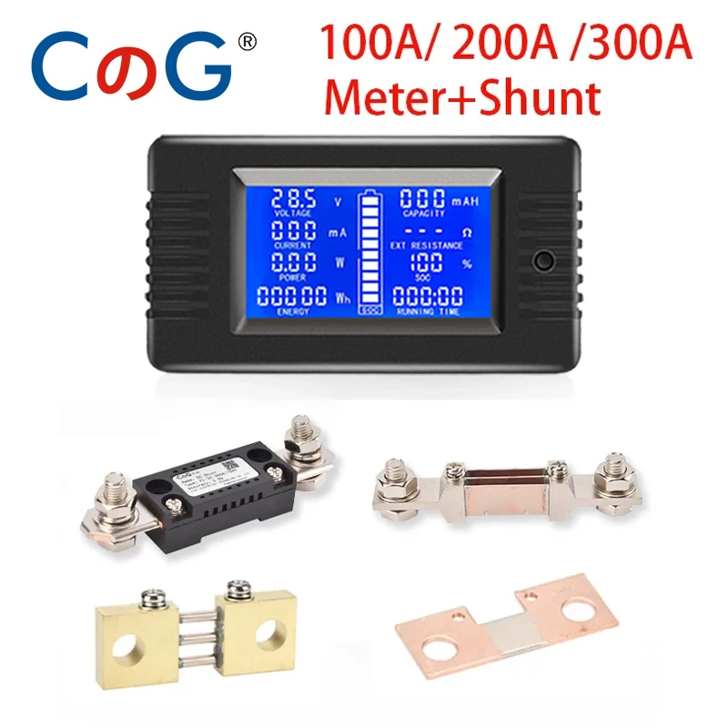 CG DC Miernik cyfrowy 10A 50A 100A 200A 300A 9 w 1 Woltomierz Amperomierz 0-200V Wyświetlacz LCD Wielofunkcyjny miernik monitorujący z bocznikiem