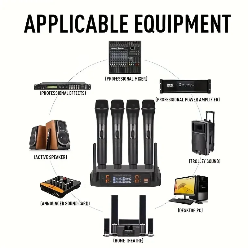 TXP GLXD4 wireless microphone, professional 4-channel karaoke handheld system, for home karaoke, conference parties