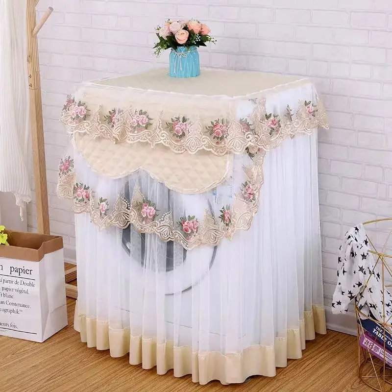 

Washing Machine Dust Cover Embroidery Floral Ruffle Lace Drum Washing Machine Protect Top Front Dryer Dustproof Cloth Home Decor