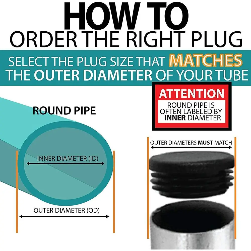 10pcs/pack Black Round Plastic Plug In Round Pipe Steel Pipe Inner Sleeve Plug Head Table Chair Foot Pad