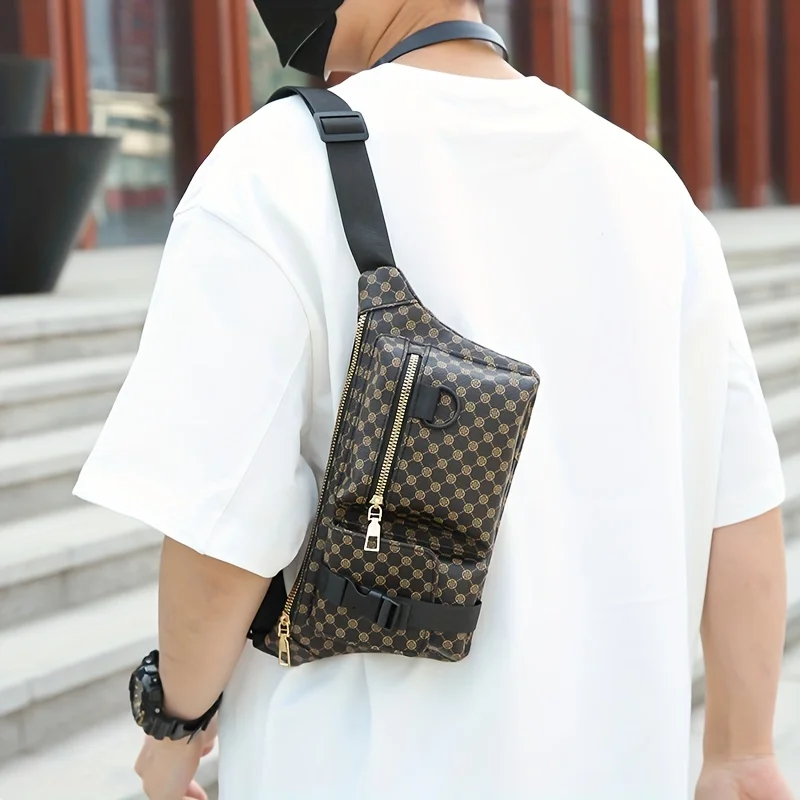 حقيبة كروس كورية عصرية للزوجين مع زهرة قديمة بطباعة كاملة حقيبة كتف على الصدر من جلد البولي يوريثان متعددة الاستخدامات