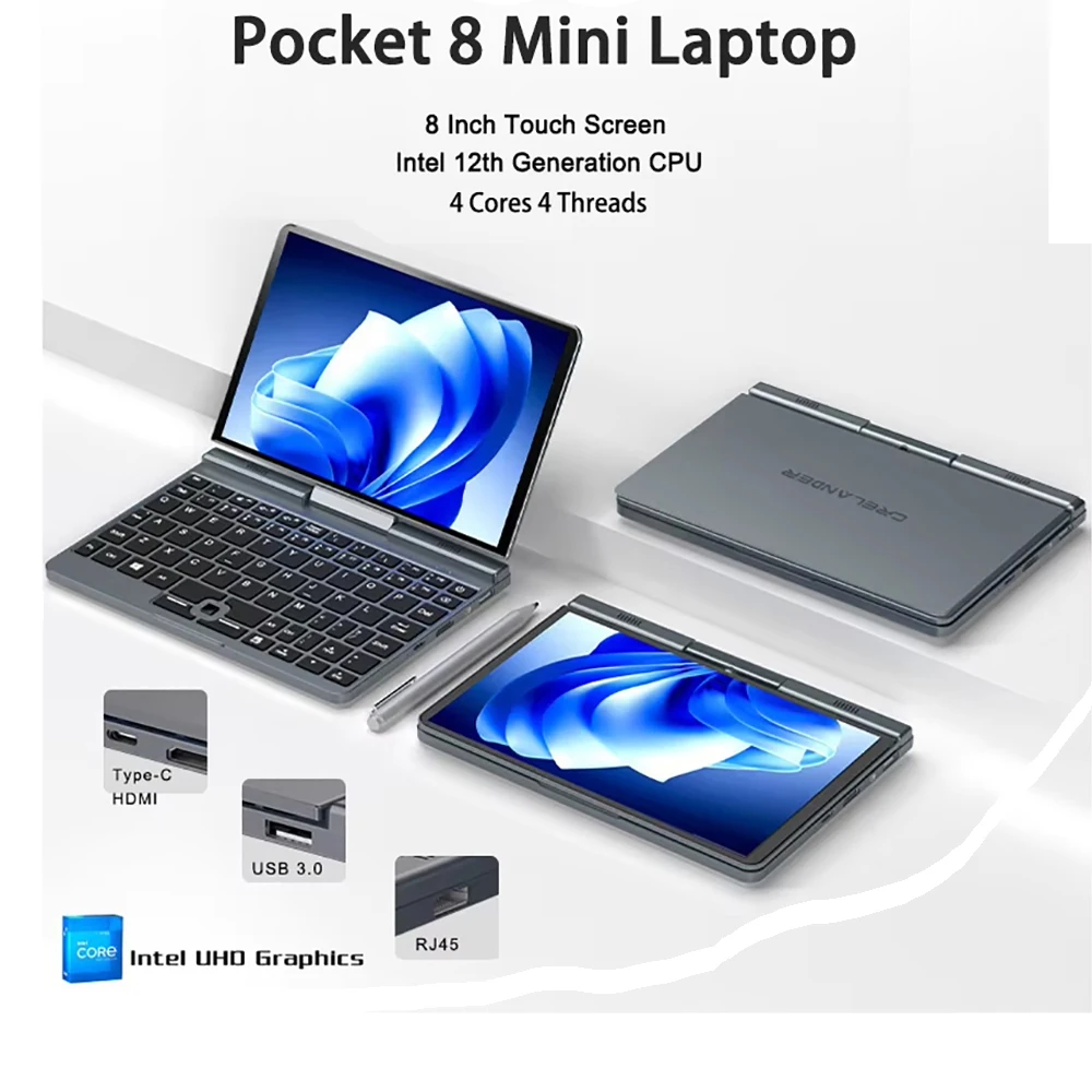 8-Inch P8 Mini Laptop Intel Alder N95 12G LPDDR5 128GB 256GB 512GB 1TB 2TB SSD Touch Screen 2-in-1 Notebook Tablet PC Flips 360°