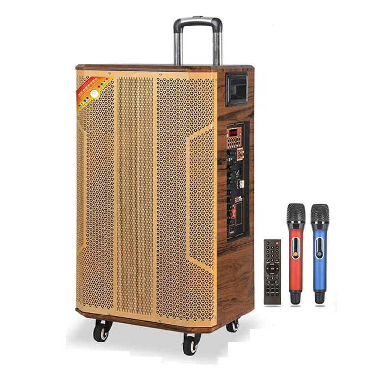 EGA Retro 15Inch Portable Wooden Speaker Box Subwoofer Parlantes Trolley Blue tooth Trable Big Bass DJ Outdoor Sound System MIC