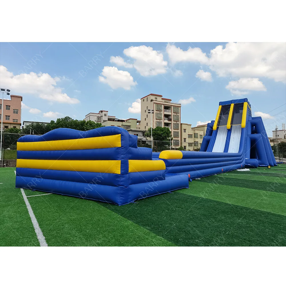 

55x14m Commercial Kids Slide Double lane Blue Cheap Inflatable Water Slide with Pool for Adult China