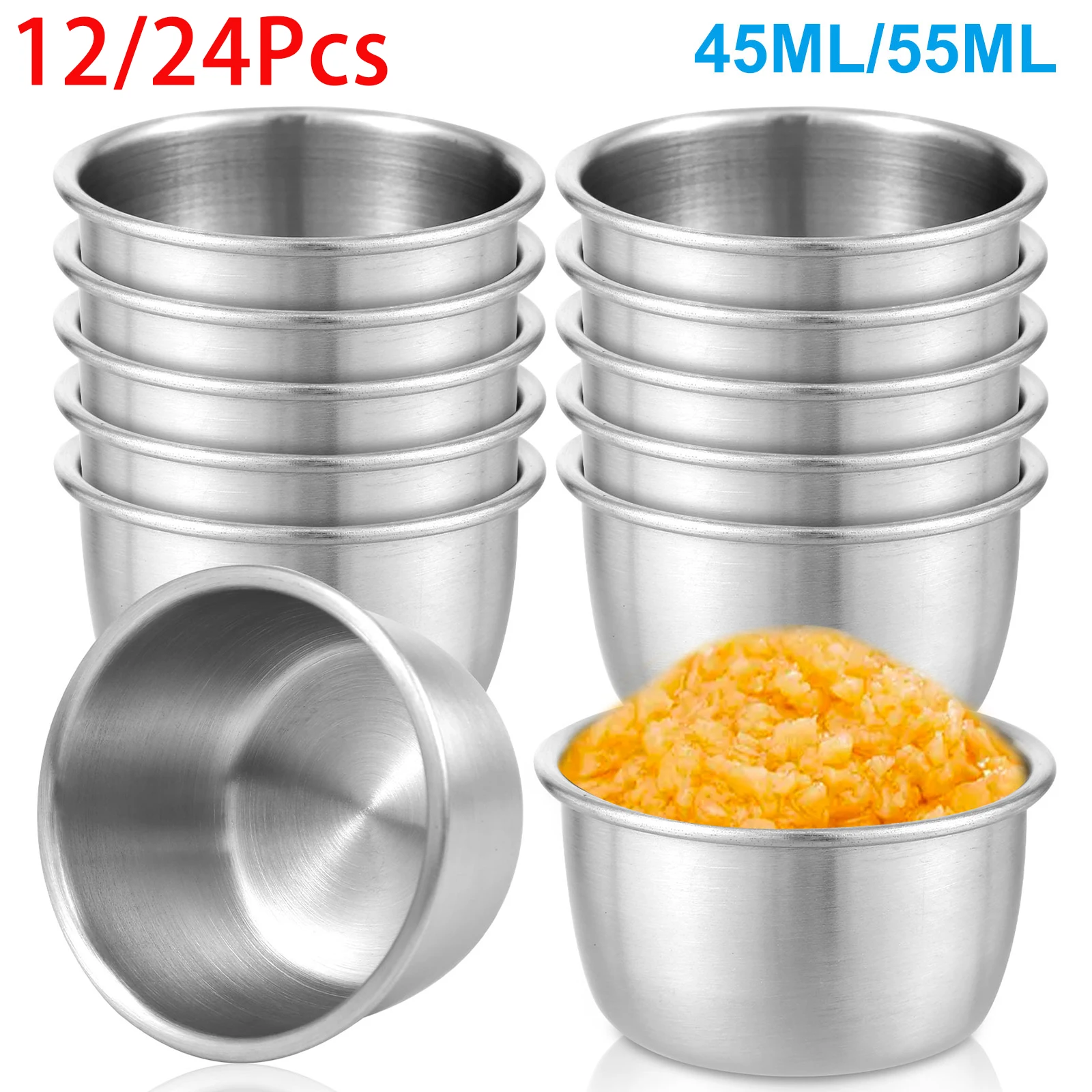 

12/24Pcs Sauce Dipping Bowl Stainless Steel Dipping Cups Round Sauce Dishes 45/55ml Mini Seasoning Cup Cooking Kitchen Gadgets