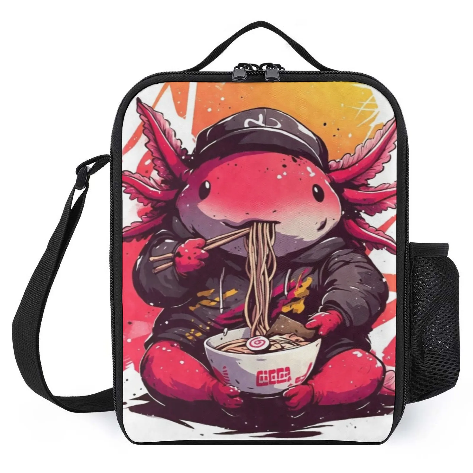 

Axolotl Ramen Graffiti Lonchera Para Almuerzo Printed Lunch Bag With Shoulder Strap Thermal Lunch Box Insulation Lunch Box Bag