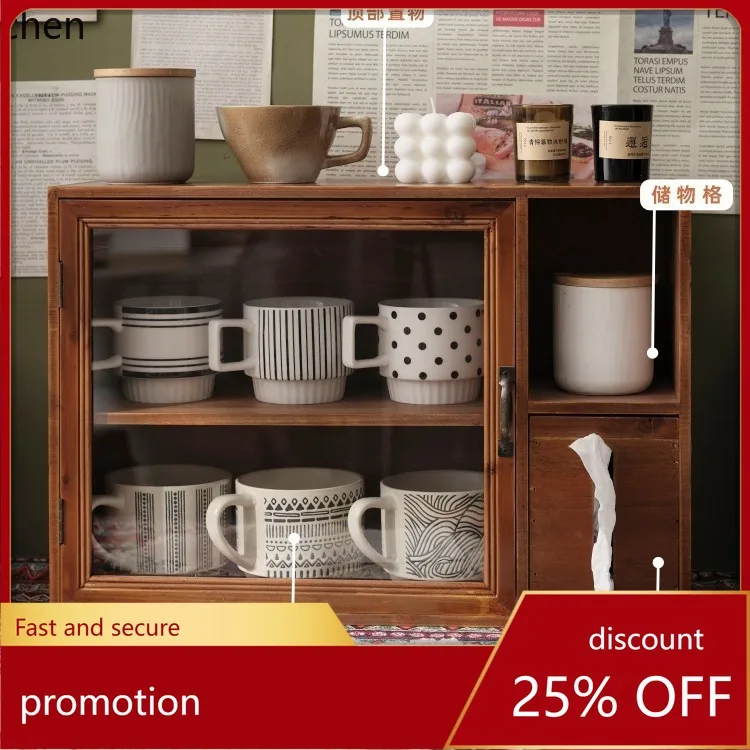 

Стеллаж для хранения ZML с коробкой для салфеток, винтажный двухслойный деревянный настольный органайзер для чайного сервиза, пылезащитный шкафчик для чашек