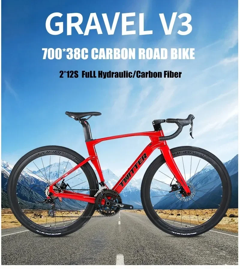 V3 road racing carbon fiber frame road bike 24/22/11 Speed Hydraulic disc brake aldult student Bicycle gear shifting inner cable