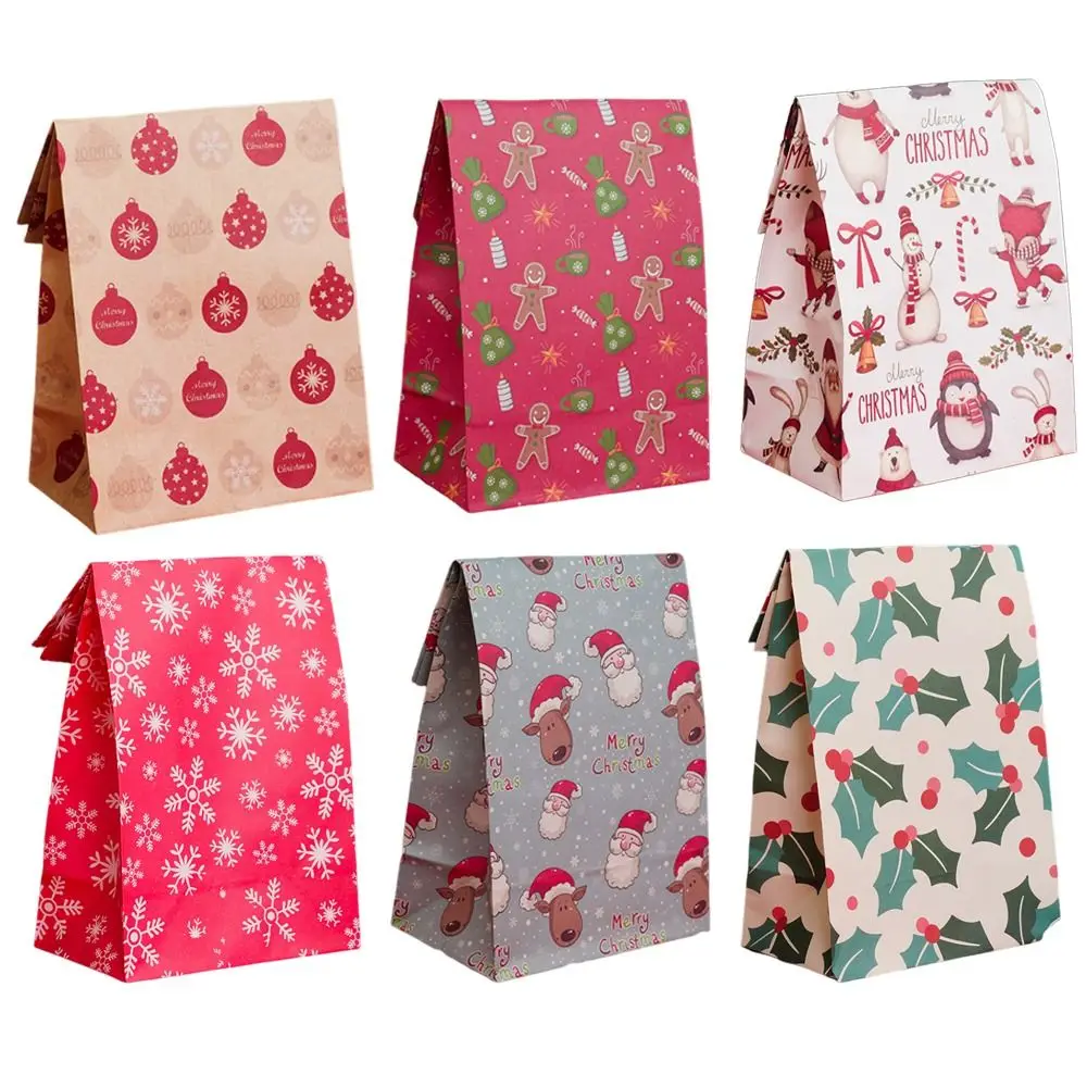 

Navidad Kraft Paper Gift Bags Snowflake Merry Christmas Wrapping Treat Bags for Holiday Christmas Tree Candy Gift Bags