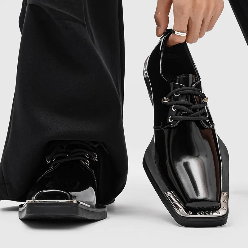 

Square Toe Commuter Increase Leather Shoes Men Streetwear Fashion Vintage Casual Designer Leather Derby Shoes