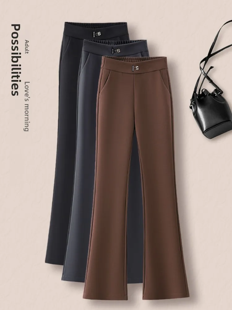 

Женские повседневные брюки с высокой талией, микро-клеш, эластичный пояс, модные прямые брюки-клеш в корейском стиле