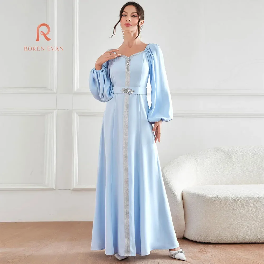 

ROKEN EVAN 2024 Middle East Muslim fashion autumn new temperament elegant high-waisted nail diamond dress robe