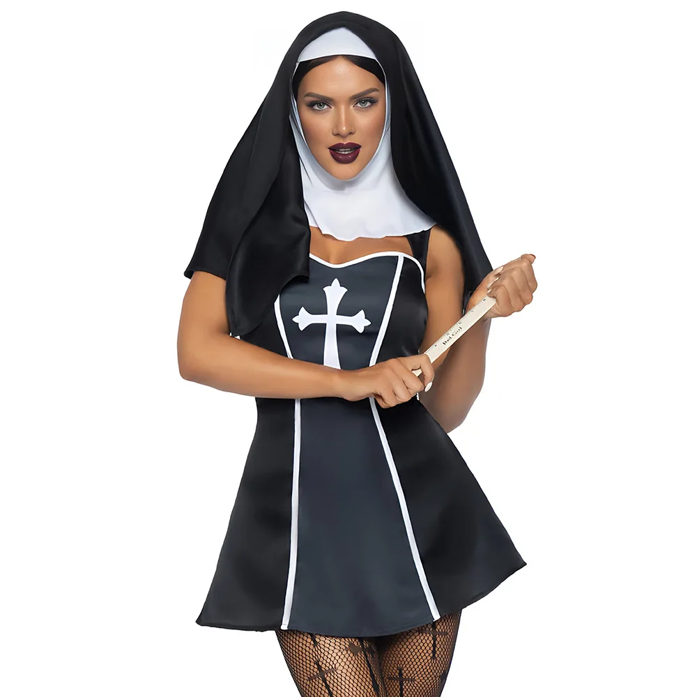 

Nun Halloween Costume Women Black Dress Stockings Cosplay Anime Nightclub Party Festival Stage Performance Outfit 2024 New