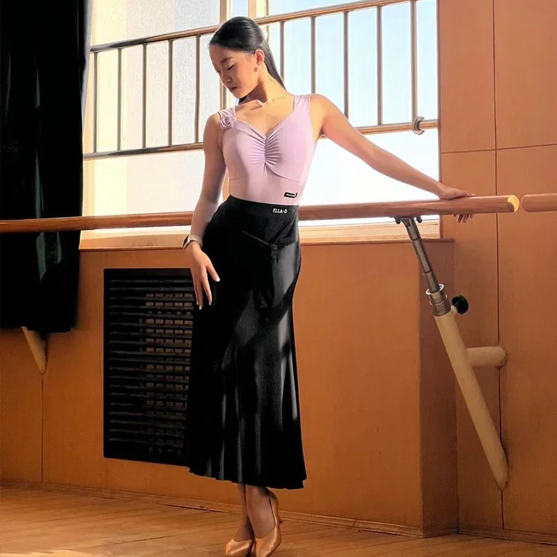 Ballroom Dance Clothes Women Sleeveless Flower Tops Black Ballroom Skirt Adult Latin Performance Costume Waltz Dresses DNV17958