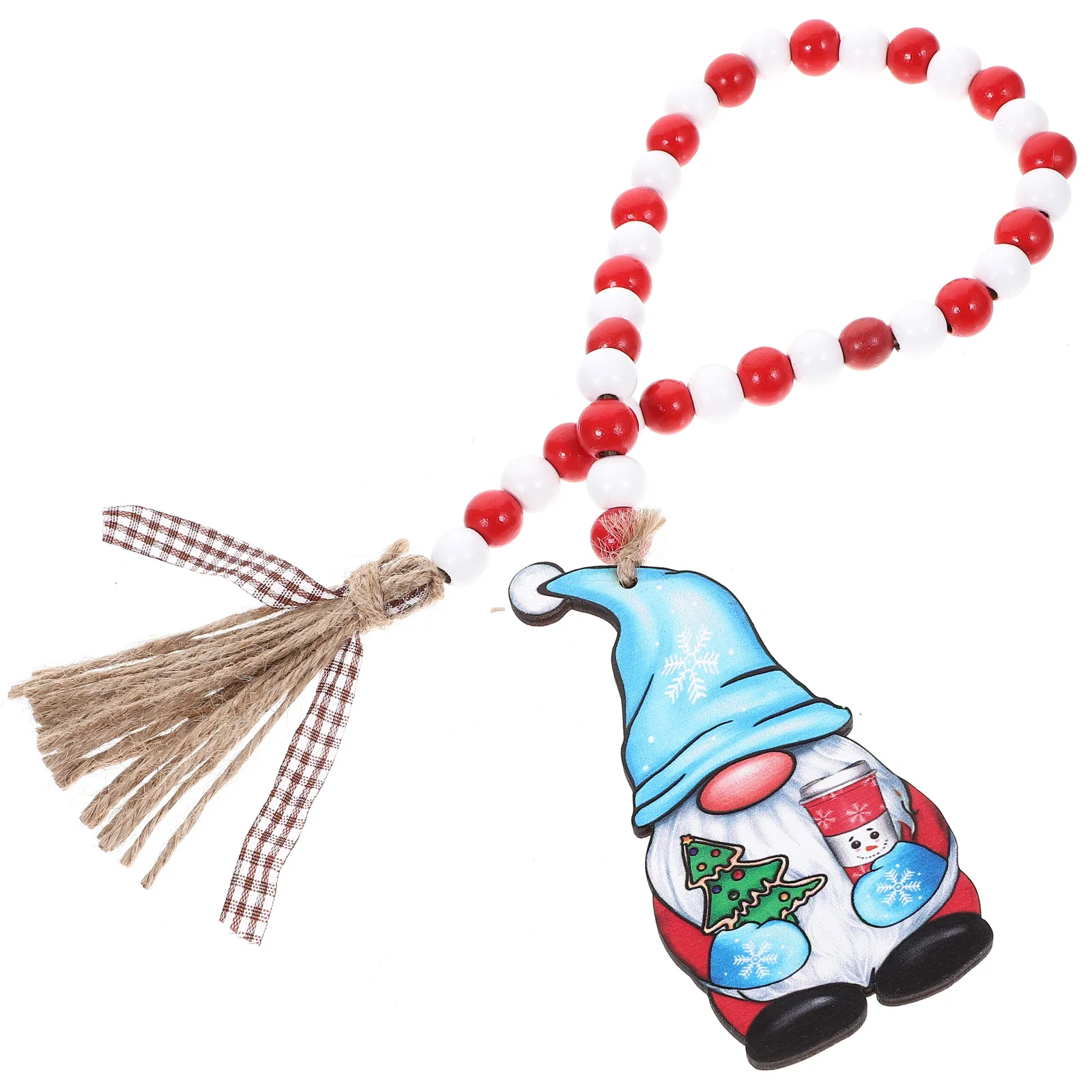 

Wooden Bead Pendant Christmas Theme Design Red White Green Wood Hemp Rope Hanging Decor Tassel Car Home Xmas Party Decor