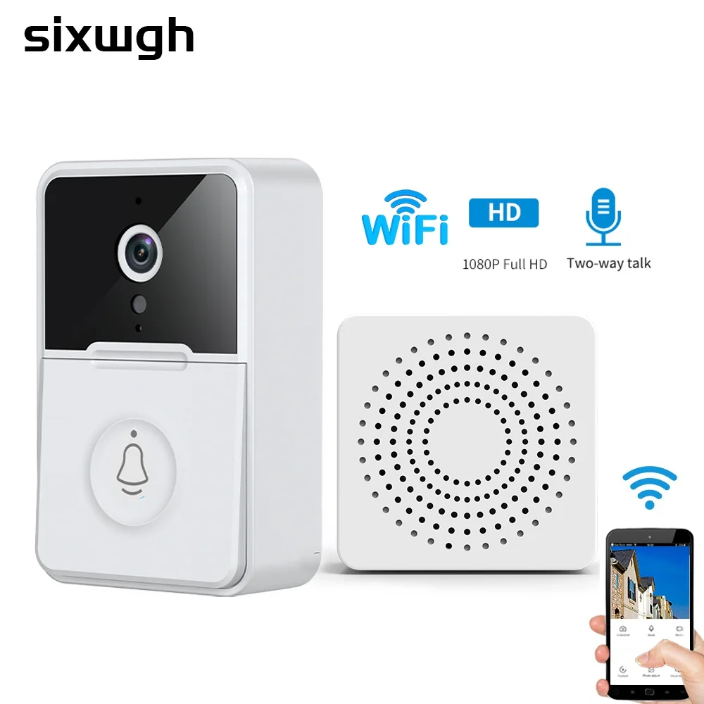 SIXWGH Smart HD Camera Doorbell WiFi Wireless Chime Bell Kit Home Security Alarm Night Vision Video Door Bell Set