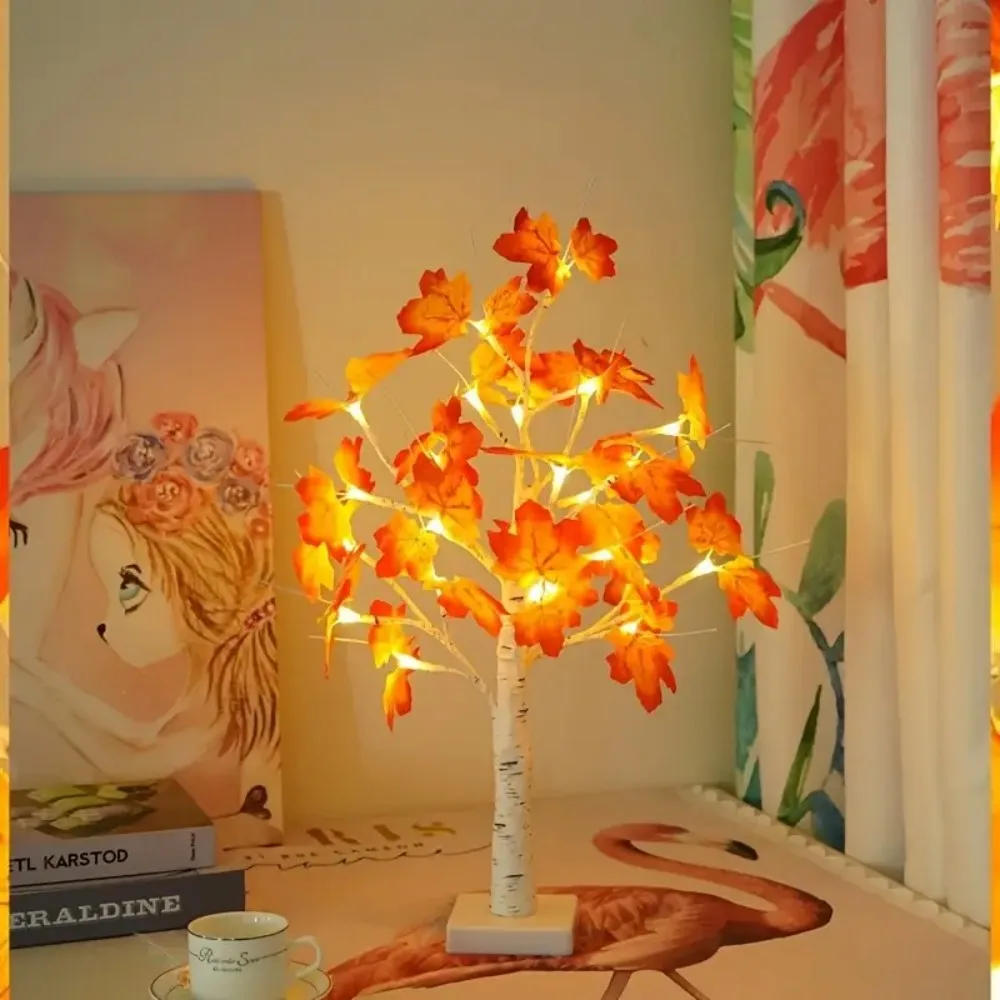 1PC 24LED Halloween red maple tree light, battery box (without battery),suitable for home,wedding,indoor,party decoration