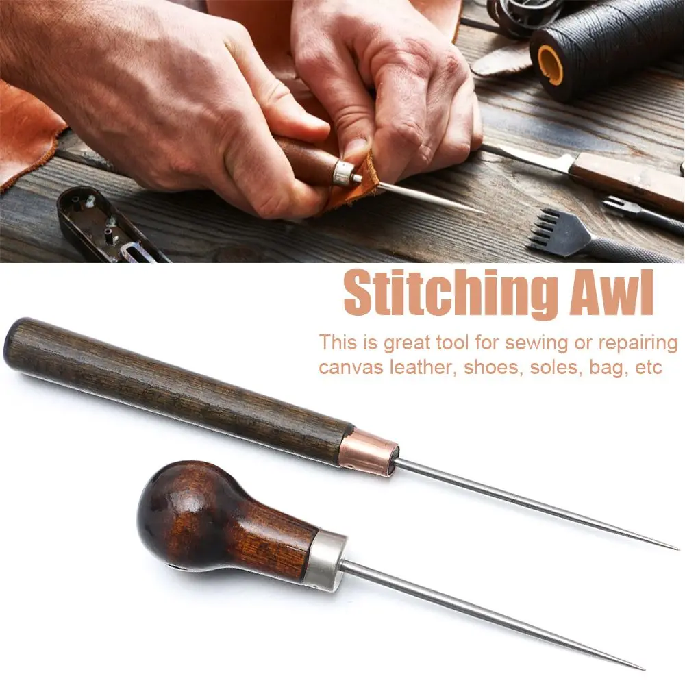 

Stitching Awl Wood Handle Cone Needle Shoes Repair Needles Sewing Accessories Bags Hole Hook DIY Handmade Leather Tool