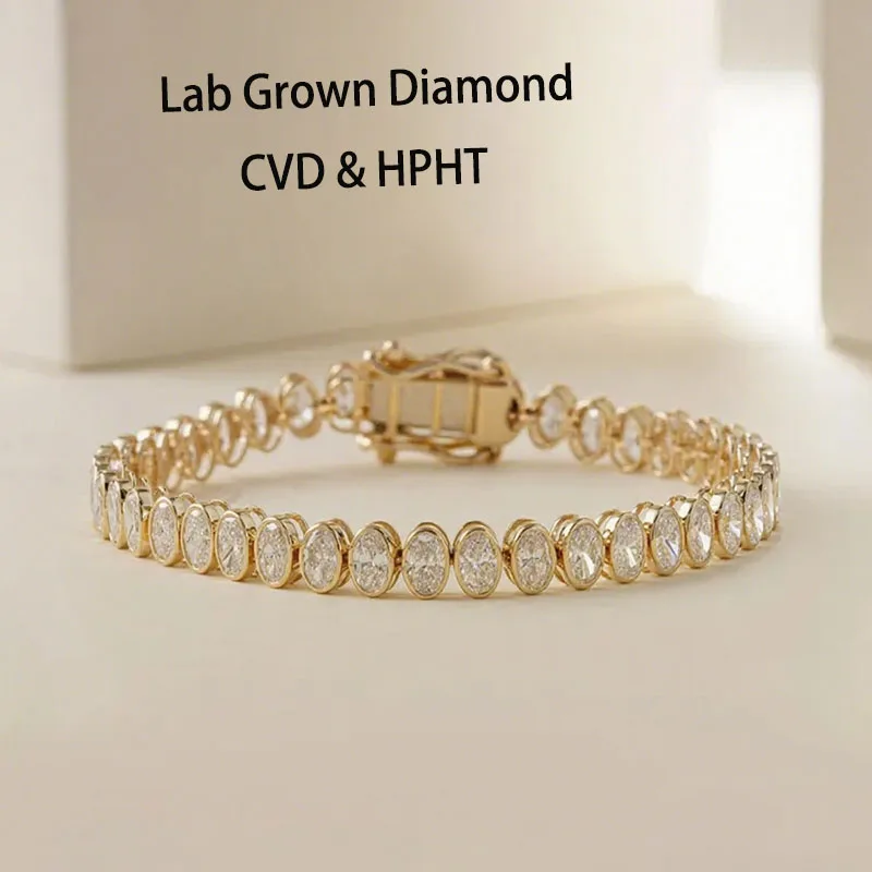 

7,26CTW Овальный DEF / VS VVS Cut Lab Grown Diamond Bezel Настройка Теннисный браслет Повседневное соответствие Улучшает темперамент
