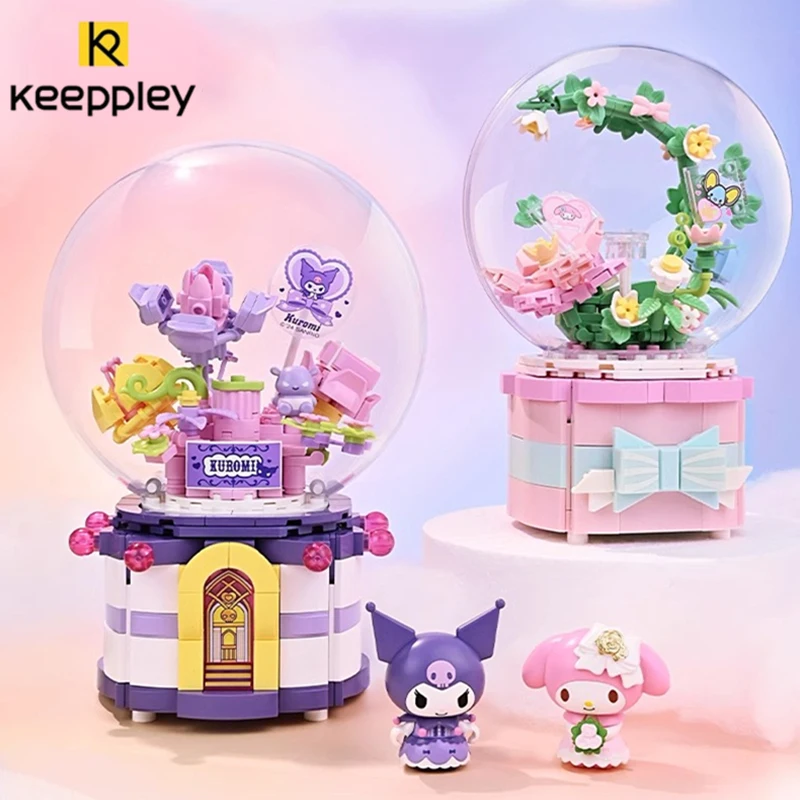 Sanrio montierte Bausteine Keeppley Kuromi Cinna moroll meine Melodie Spieluhr Modell Grafik Cartoon Kinder Weihnachts geschenke