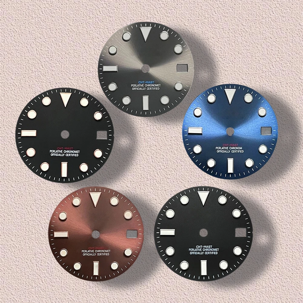 High Quality 28.5mm S Logo NH35 Dial Sunray YT-M Dial Suitable For NH35/NH36/4R/7S Movement Ice Blue Luminous NH35 Accessories